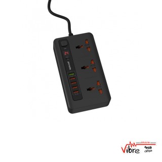 سه راهی برق و شارژر USB و محافظ شوک الکتریکی پرودو مدل PD-5P3SQCceu-bk
