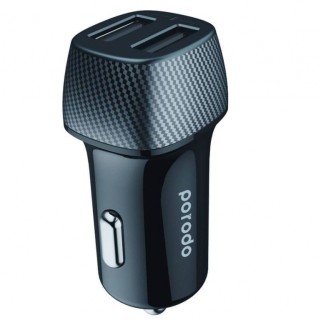 شارژر فندکی فست شارژ پرودو  3.4 آمپری دو پورت خروجی USB مدل PORODO DUAL PORT CAR CHARGER PD-34CCV2M-BK