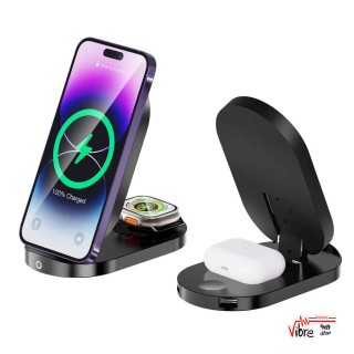 شارژر سریع3 کاره تاشو گرین لاین مدل 3In1 Foldable Bracket Wireless Charger
