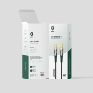 کابل شارژ تایپ سی به تایپ سی 60W گرین مدل Green Lion USB-C to USB-C Transparent Cable