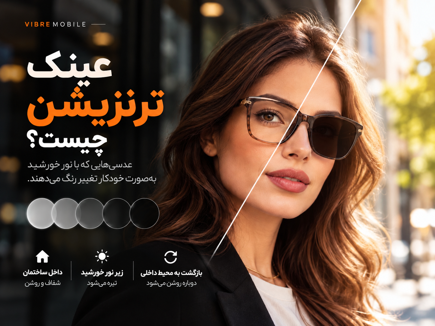 نمای تصویری عدسی ترنزیشن و روشن و تیره شدن آن