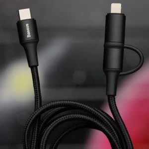 کابل سریع دو سر تایپ سی و لایتنینگ باسئوس | شارژ سریع 60W PD