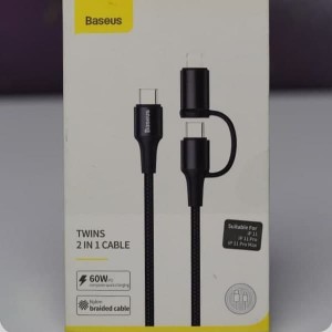 کابل سریع دو سر تایپ سی و لایتنینگ باسئوس | شارژ سریع 60W PD