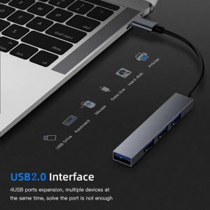 هاب ۴ پورت USB-C مدل T809A | مناسب مک‌بوک و تایپ سی با بدنه فلزی