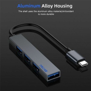 هاب ۴ پورت USB-C مدل T809A | مناسب مک‌بوک و تایپ سی با بدنه فلزی