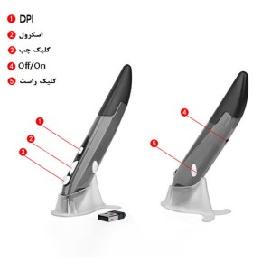 ماوس قلم بی‌سیم Lychee | دقت ۸۰۰-۱۲۰۰DPI با برد ۱۰ متر و تبدیل TYPE-C