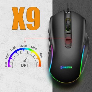 ماوس گیمینگ MKESPN X9 | دقت ۸۰۰-۷۲۰۰DPI با ماکرو و نورپردازی RGB