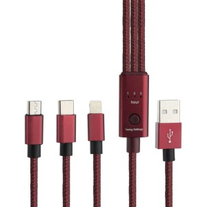 کابل شارژ تایمردار USB به microUSB – لایتنینگ – USB-C مدل QC-200