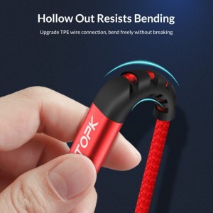 کابل USB به لایتنینگ TOPK L1 | ۱ متر با روکش نایلونی و تراشه هوشمند