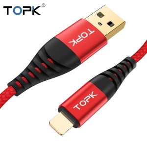 کابل USB به لایتنینگ TOPK L2 | ۲ متر با روکش نایلونی و تراشه هوشمند