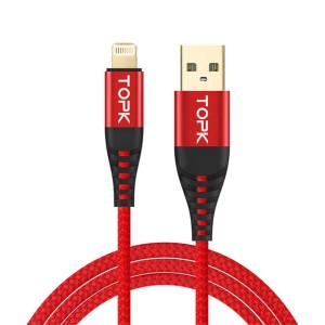 کابل USB به لایتنینگ TOPK L2 | ۲ متر با روکش نایلونی و تراشه هوشمند