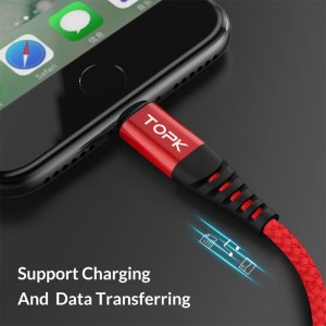 کابل USB به لایتنینگ TOPK L2 | ۲ متر با روکش نایلونی و تراشه هوشمند