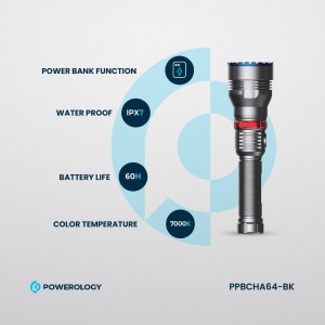 چراغ قوه پاوربانک ضدآب POWERLOGY 4000mAh | ۱۰ وات LED و برد ۹۲۰ متر