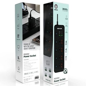 چندراهی با کلیدهای مجزا گرین لاین با چهار سوکت و شش درگاه مدل PD30W POWER SOCKET