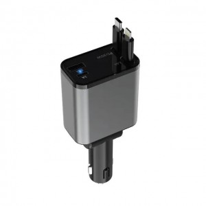 شارژر فندکی خودرو GreenLion 50W Car Charger | شارژ سریع 3 دستگاه با کابل جمع‌شونده