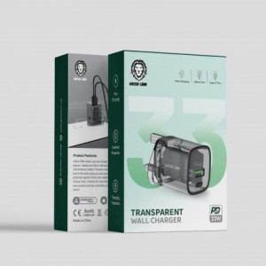 شارژر دیواری 33 وات گرین لاین Transparent | PD با پورت USB-A و Type-C