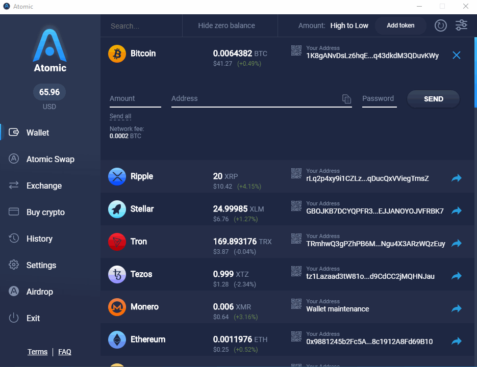 مدیریت دارایی در اتمیک ولت (Atomic wallet)