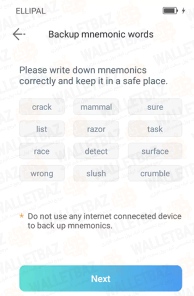 Mnemonic words on ellipal app