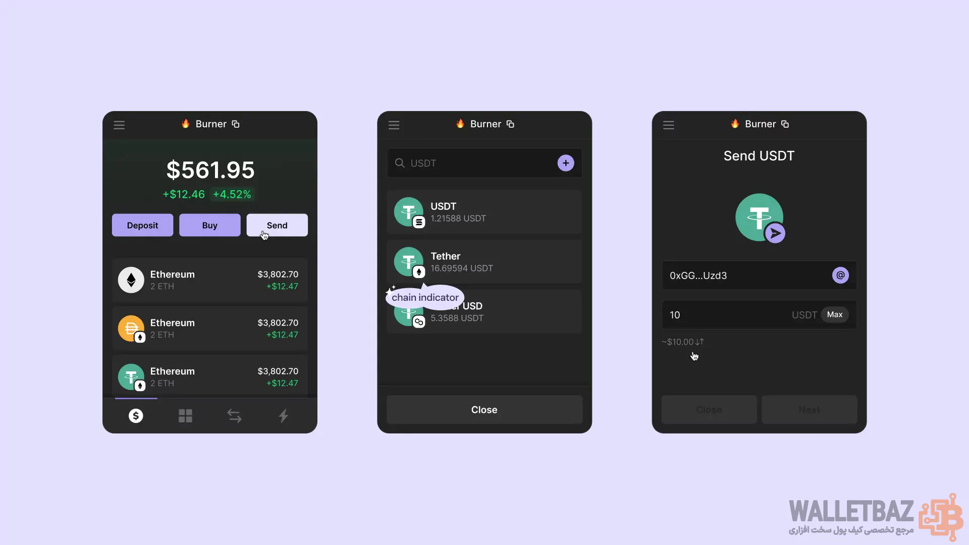 فرایند انتقال تتر از کیف پول فانتوم