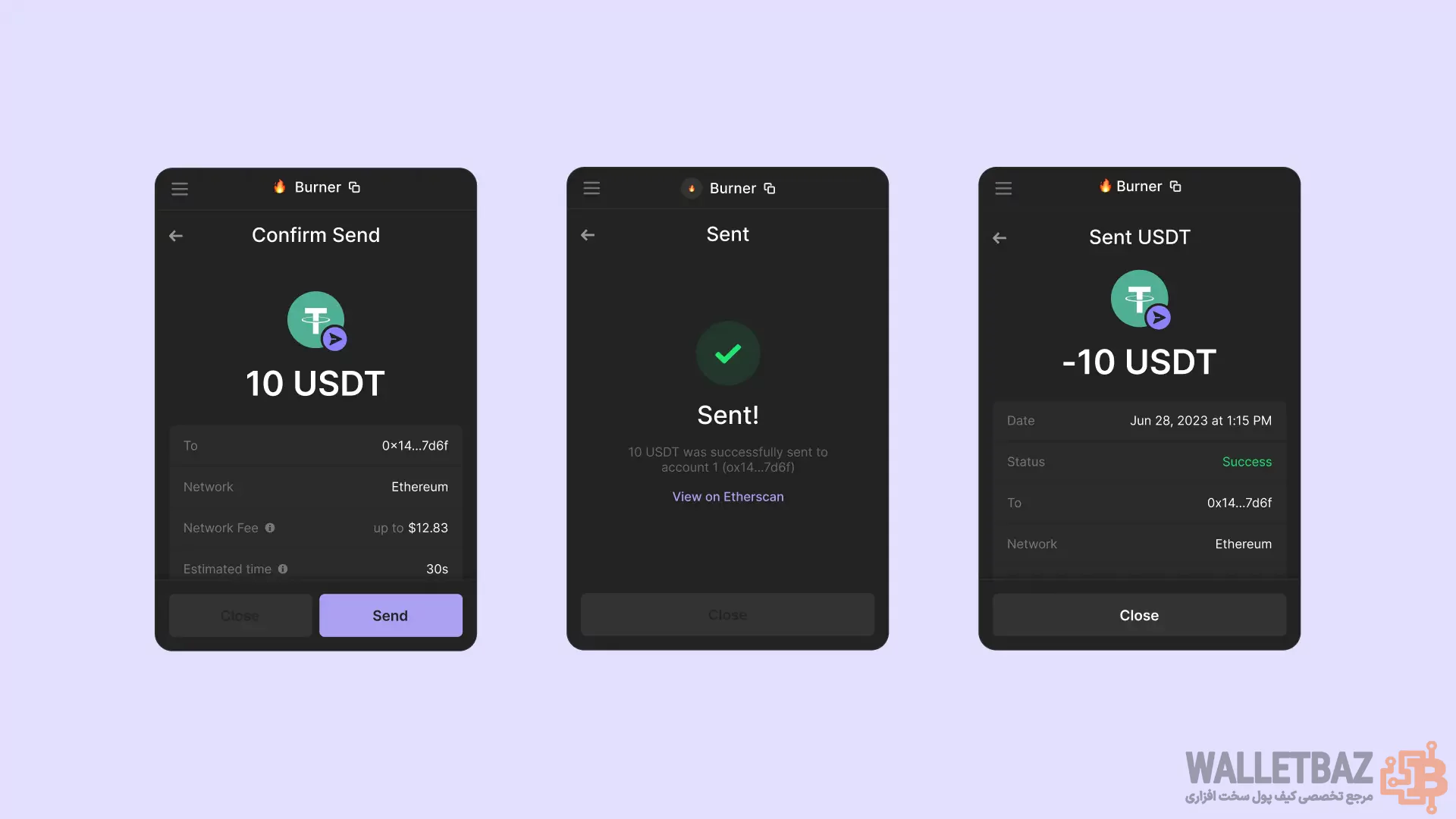 تایید تراکنش ارسال تتر از ولت فانتوم