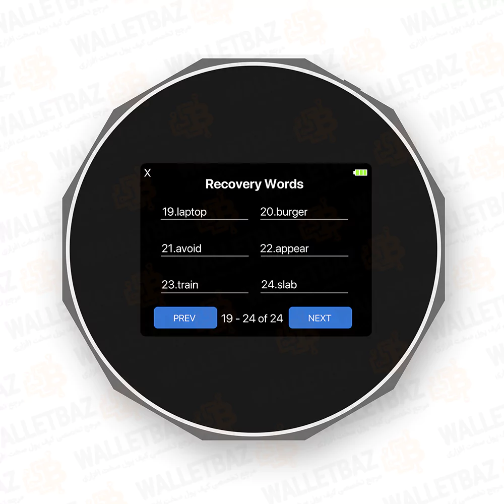 نمایش عبارت بازیابی در ولت Secux V20