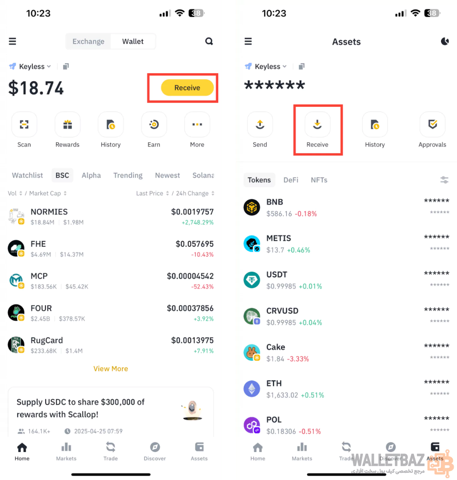 دکمه Receive برای انتقال ارز از سیف پال به بایننس