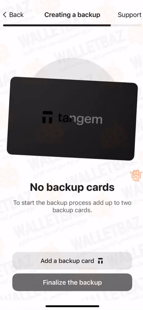 adding tangem backup card screen