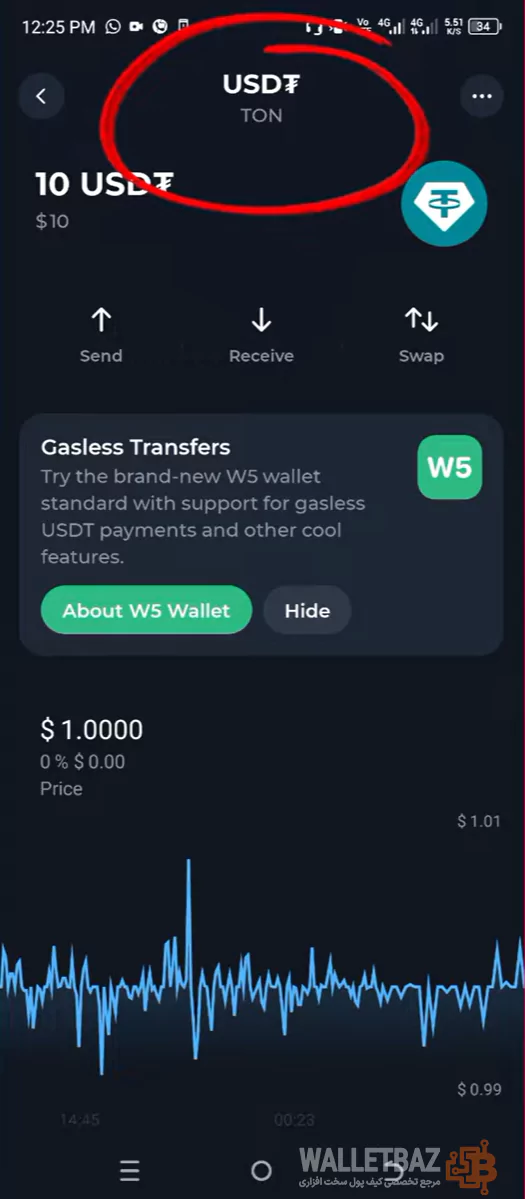 صفحه مربوط به تتر در کیف پول تون کیپر