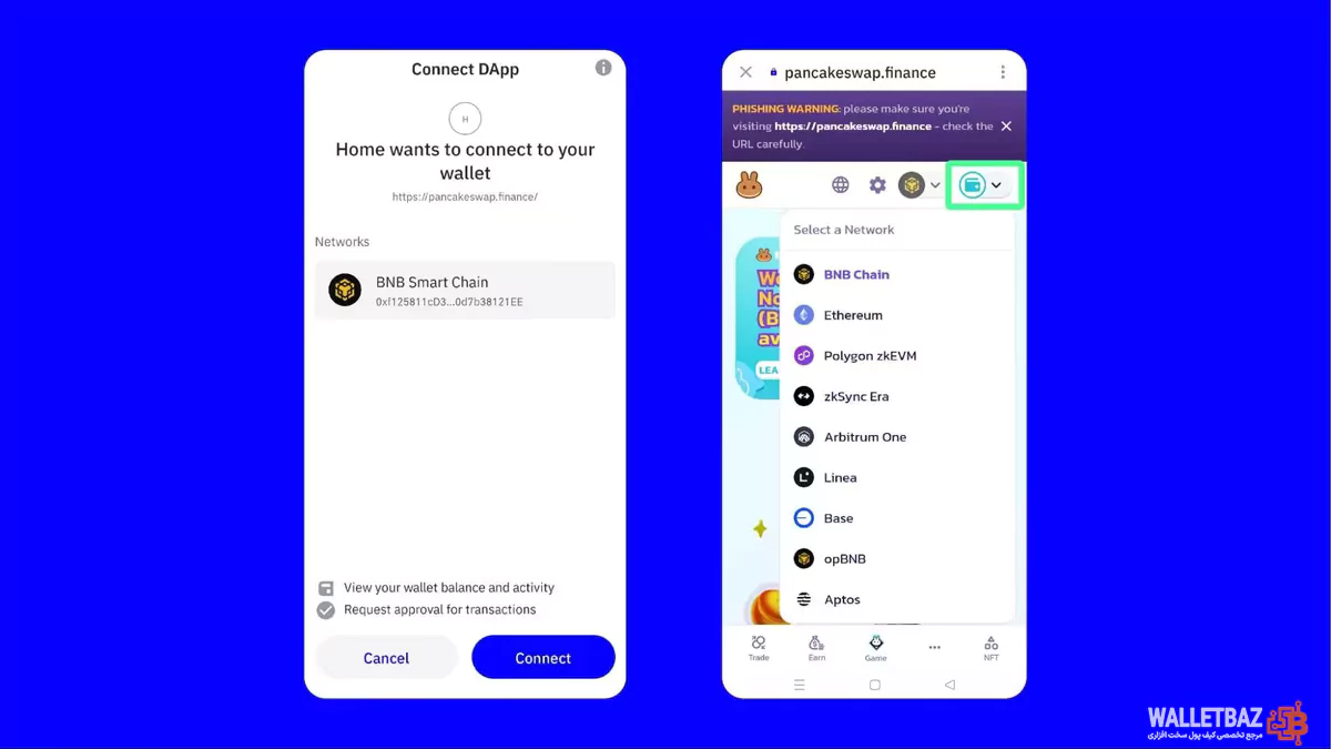 انتخاب شبکه هنگام اتصال تراست ولت به dApp