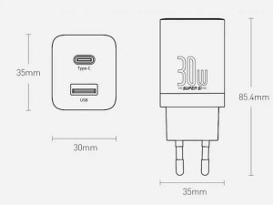 شارژر دیواری فست بیسوس Baseus Super sipro quick charger C+U 30W EU CCSUPP-E01