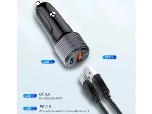 شارژر فندکی فست شارژ تایپ‌‎سی و یواس‌بی 36 وات الدنیو همراه با کابل تایپ سی LDNIO C510Q PD+QC3.0 Car Fast Charging C510Q