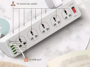 چندراهی برق 10 سوکت، 5 یواس‌بی و 1 تایپ‌‎سی الدنیو Ldnio Power Strip 2500W 2m UK Plug SC10610