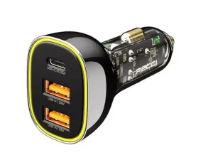 شارژ فندکی فست شارژ تایپ سی و یو اس بی 93 وات رسی Recci 93W 3 Ports Car Charger RCC-N18