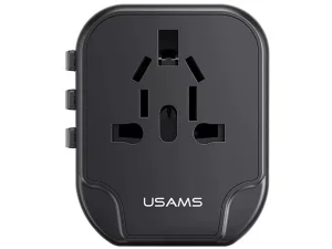 شارژر دیواری دو پورت یو اس بی و یک سوکت برق با دوشاخه های مختلف 12 وات یوسامز USAMS US-CC173 Universal Travel Charger