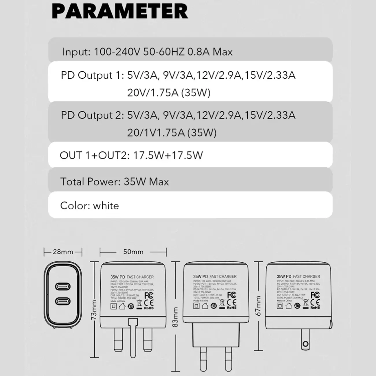 شارژر دیواری فست شارژ تایپ سی 35 وات با کابل تایپ سی به لایتنینگ الدنیو A2528M