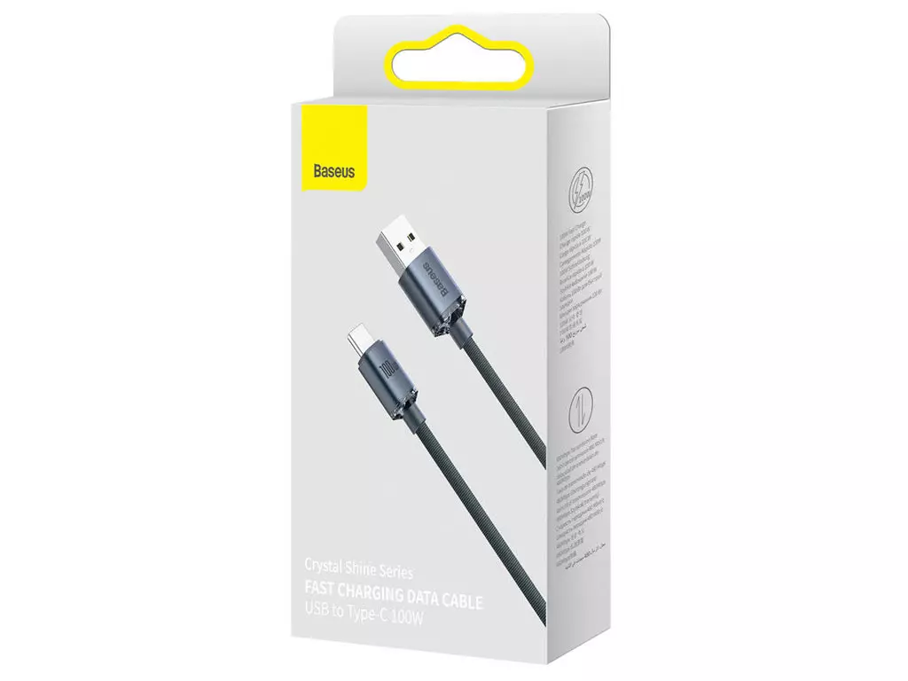 کابل سوپر فست شارژ یو اس بی به تایپ سی 100 وات 1.2 متری بیسوس Baseus Crystal Shine USB to USB-C Cable CAJY000401