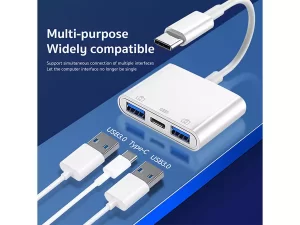 کابل تبدیل او تی جی تایپ سی به یو اس بی و تایپ سی کوتتسی Coteetci USB-C 3in1 OTG 33018