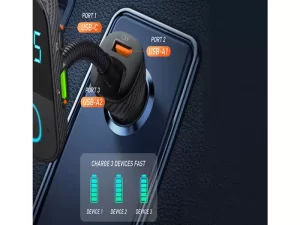 شارژر فندکی و گیرنده بلوتوث اف‌ام‌پلیر خودرو الدنیو همراه با کابل LDNIO Car Charger Triple FM C705Q