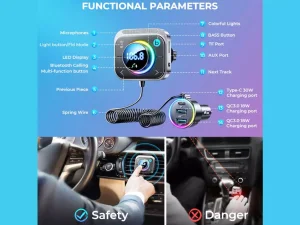 شارژر فندکی 30 وات و گیرنده بلوتوث خودرو یواس‌بی و تایپ‌سی جویروم Joyroom JR-CL18 30W Car Wireless FM Transmitter-Car charger