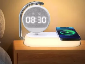 شارژر بی سیم، چراغ خواب و ساعت زنگ‌دار K01T Clock Wireless Charging Night Light 15W Fast Charging Station Dock