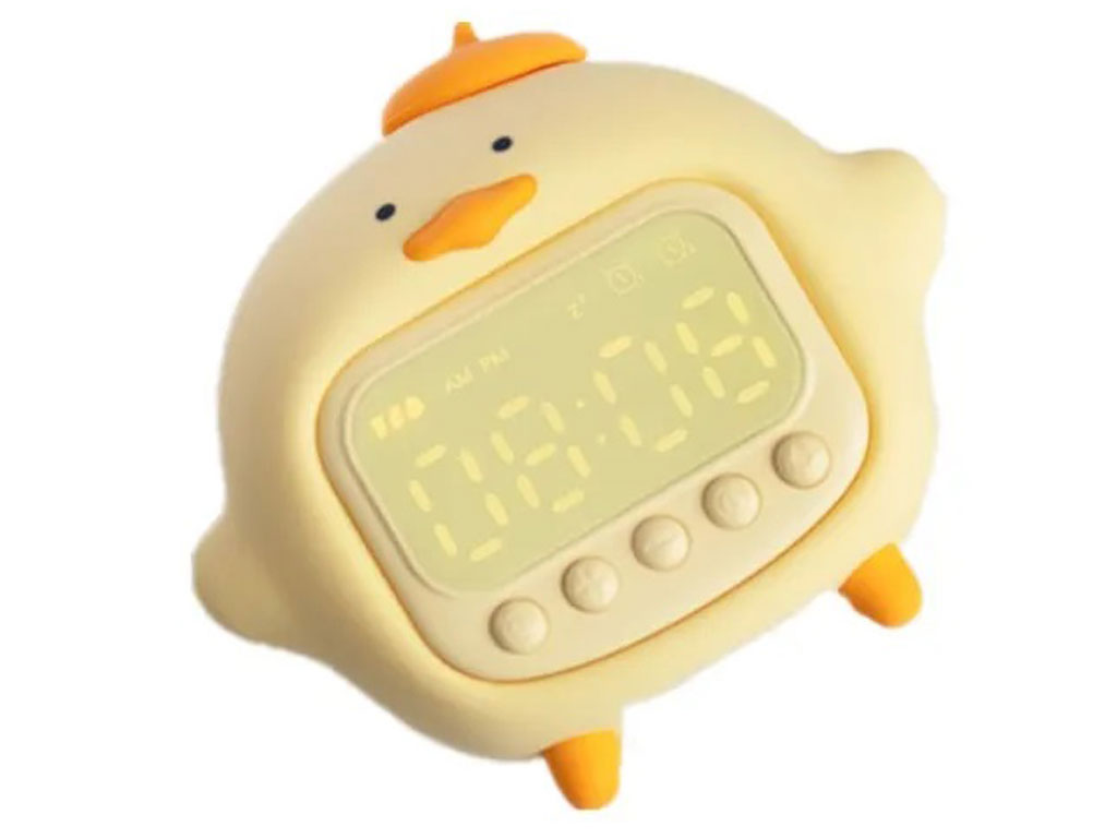 چراغ خواب سیلیکونی و ساعت زنگ‌دار دیجیتالی فانتزی رومیزی C15 Cartoon Duck Alarm Clock Silicone Night Light