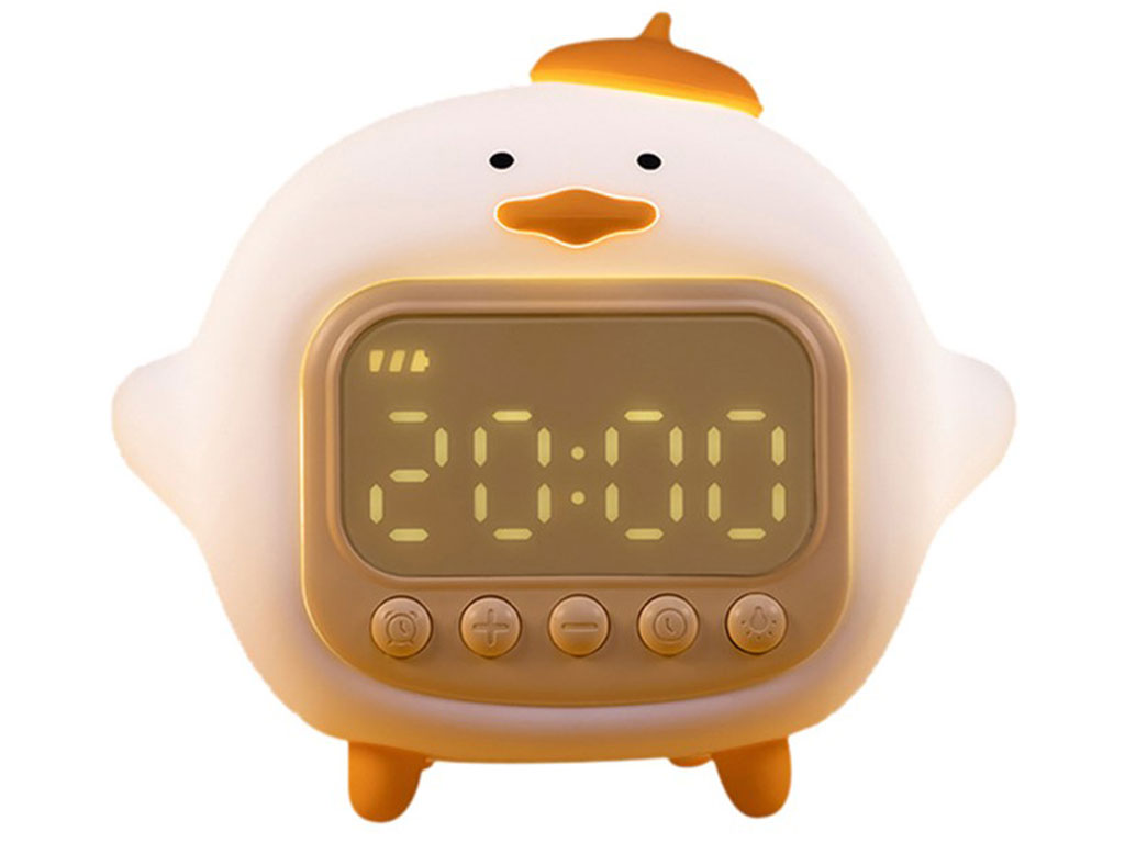 چراغ خواب سیلیکونی و ساعت زنگ‌دار دیجیتالی فانتزی رومیزی C15 Cartoon Duck Alarm Clock Silicone Night Light