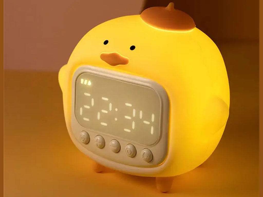 چراغ خواب سیلیکونی و ساعت زنگ‌دار دیجیتالی فانتزی رومیزی C15 Cartoon Duck Alarm Clock Silicone Night Light