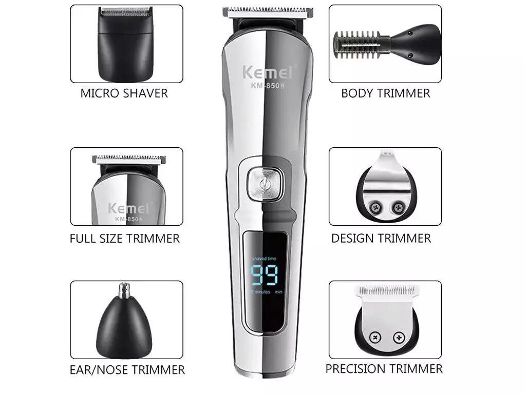 ماشین اصلاح موی سر و بدن 7 کاره شارژی ضدآب کیمی Kemei KM-8508 6 In 1 Waterproof Shaving Machine Multifunction Trimmer