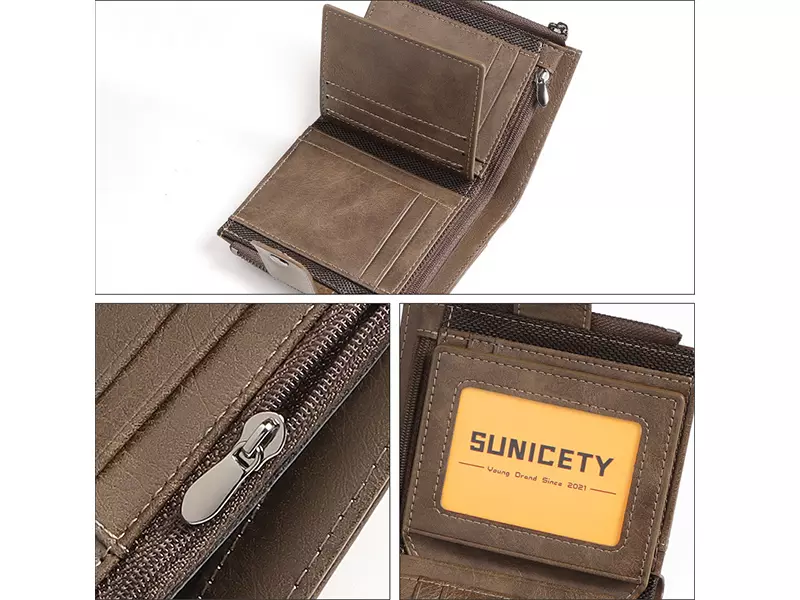 کیف پول و جاکارتی مردانه کوچک سانی ستی SUNICETY S3038 leather thin short men&#39;s wallet zipper wallet