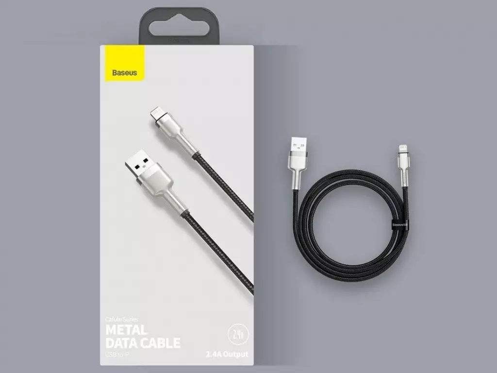 کابل داده و شارژ سریع یو‌اس‌بی به لایتنینگ 25 سانتی‌متری بیسوس Baseus Cafule Series Metal Data Cable USB to IP 2.4A CALJK-01