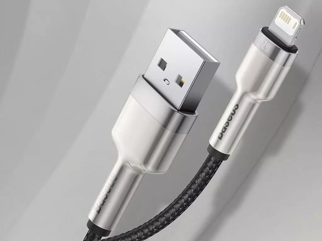 کابل داده و شارژ سریع یو‌اس‌بی به لایتنینگ 25 سانتی‌متری بیسوس Baseus Cafule Series Metal Data Cable USB to IP 2.4A CALJK-01