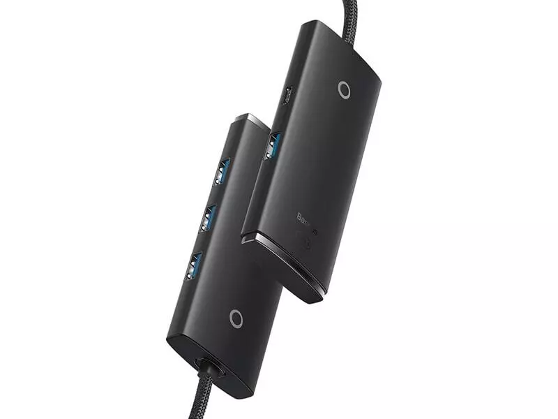 هاب یو اس بی 4 در 1 با کابل 25 سانتی‌متری بیسوس Baseus WKQX030001 Lite Series 4-Port USB-A HUB