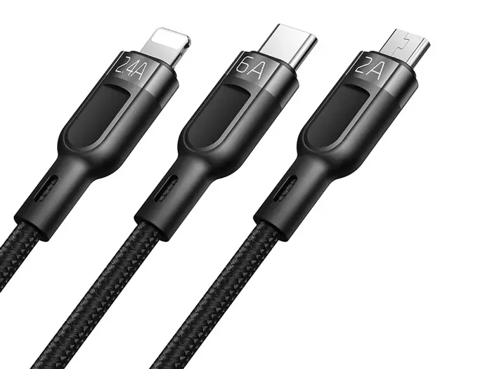 کابل فست‌شارژ و انتقال دیتا 65 واتی سه‌سر مک دودو Mcdodo CA-0930 Lightning+Micro+Type-C 3-in-1 Fast Charging Data Cable