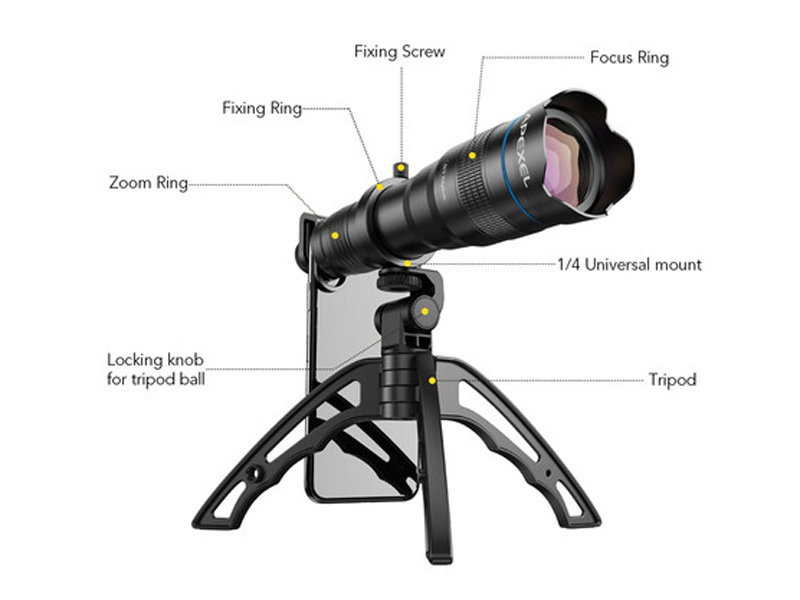 لنز تله زوم 36 برابر اپکسل Apexel 36x Telephoto Zoom Lens with Tripod for Smartphones JS36X